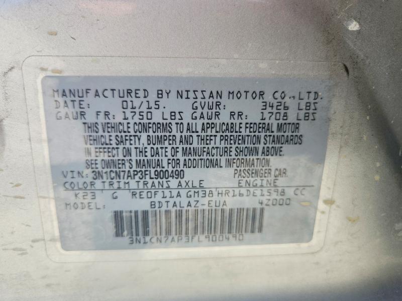 59710956 :رقم المزاد ، 3N1CN7AP3FL900490 vin ، 2015 Nissan Versa مزاد بيع