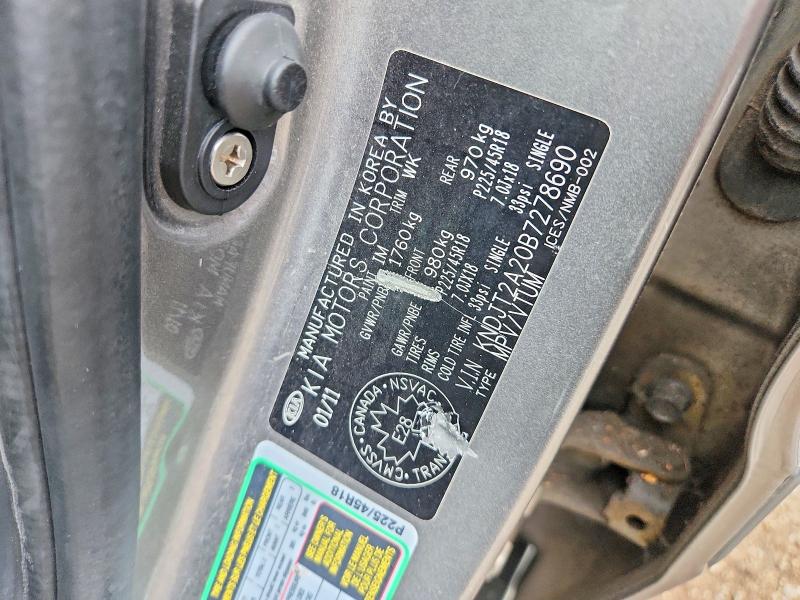 61915656 :رقم المزاد ، KNDJT2A20B7278690 vin ، 2011 Kia Soul مزاد بيع
