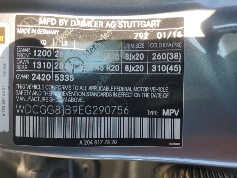 60798686 :رقم المزاد ، WDCGG8JB9EG290756 vin ، 2014 Mercedes-benz Glk مزاد بيع