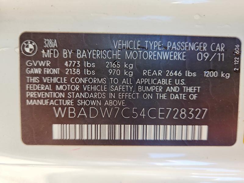 Продаж на аукціоні авто 2012 Bmw 328, vin: WBADW7C54CE728327, номер лоту: 63100246