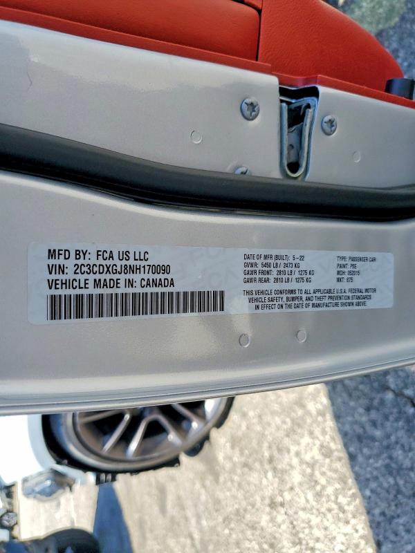 2022 Dodge Charger მანქანა იყიდება აუქციონზე, vin: 2C3CDXGJ8NH170090, აუქციონის ნომერი: 60528056