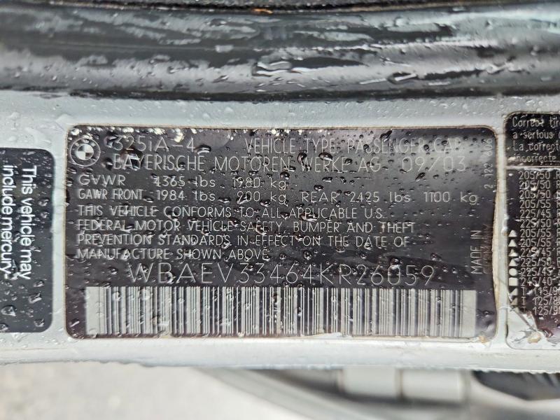 2004 Bmw 325 მანქანა იყიდება აუქციონზე, vin: WBAEV33464KR26059, აუქციონის ნომერი: 58873766