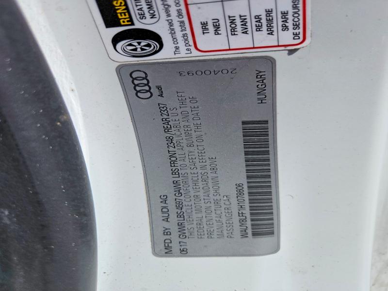 2017 Audi A3 მანქანა იყიდება აუქციონზე, vin: WAUY8LFF1H1078606, აუქციონის ნომერი: 62448756