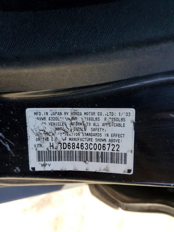 Продаж на аукціоні авто 2003 Honda Cr-v, vin: JHLRD68463C006722, номер лоту: 62256446