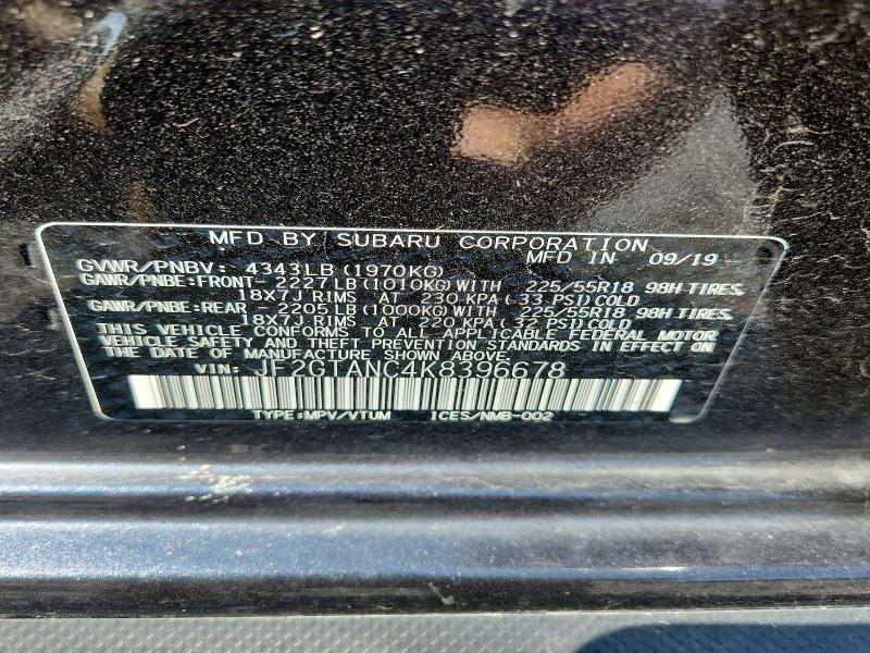 62207286 :رقم المزاد ، JF2GTANC4K8396678 vin ، 2019 Subaru Crosstrek مزاد بيع