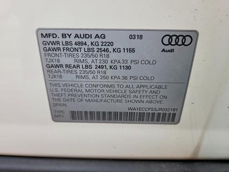 62983316 :رقم المزاد ، WA1ECCFS3JR032181 vin ، 2018 Audi Q3 مزاد بيع