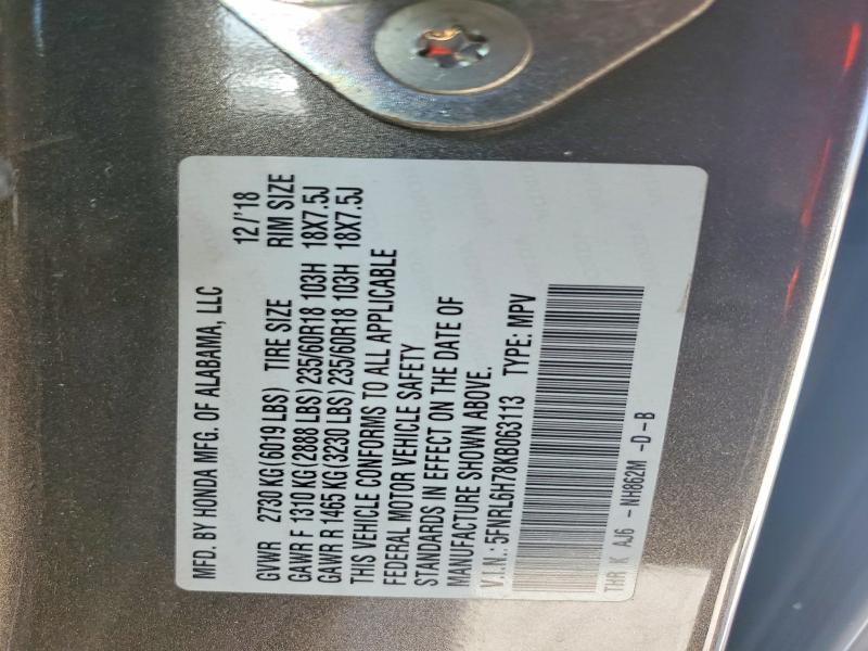 60280126 :رقم المزاد ، 5FNRL6H78KB063113 vin ، 2019 Honda Odyssey مزاد بيع