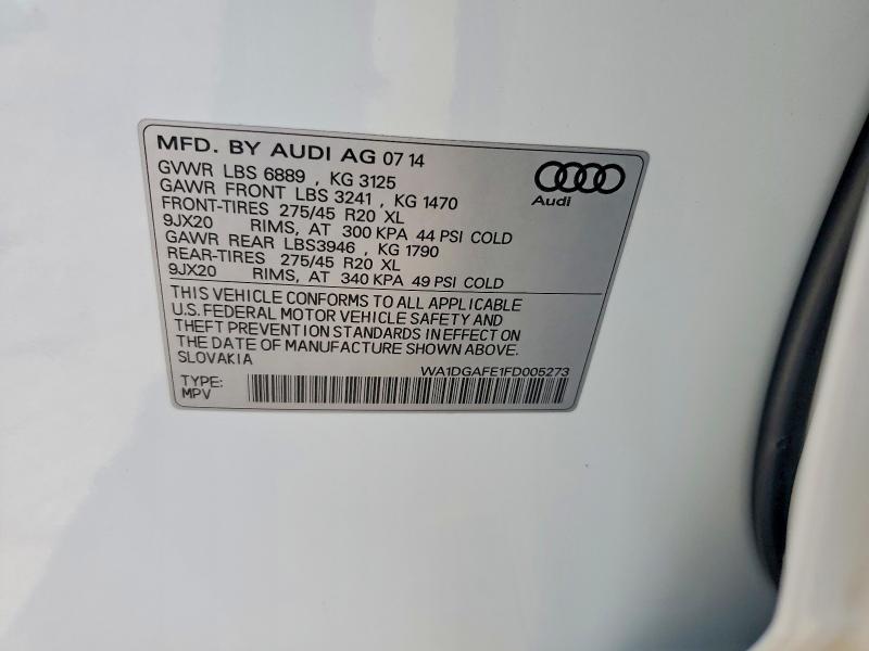 58802856 :رقم المزاد ، WA1DGAFE1FD005273 vin ، 2015 Audi Q7 مزاد بيع