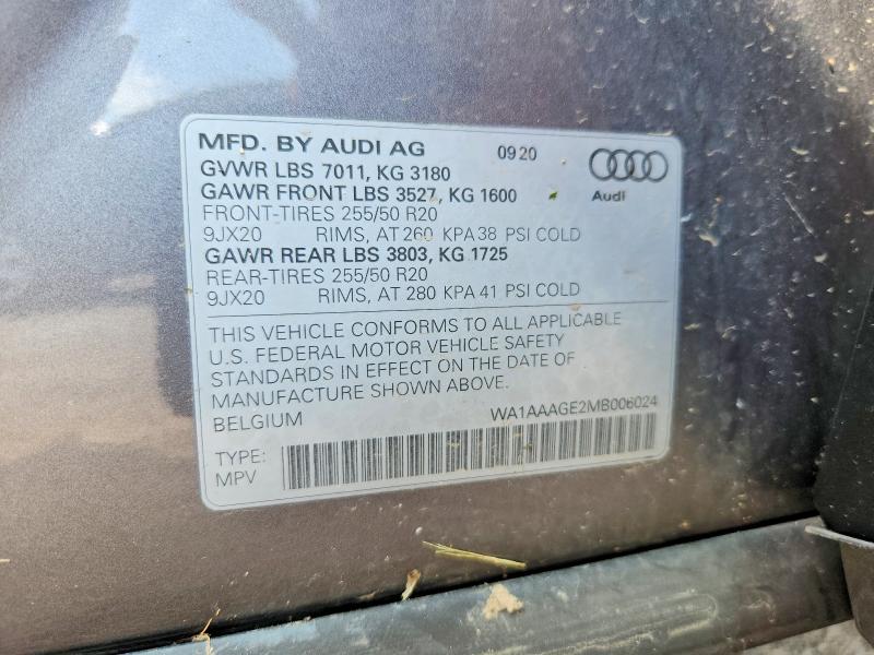 60221906 :رقم المزاد ، WA1AAAGE2MB006024 vin ، 2021 Audi E-tron مزاد بيع