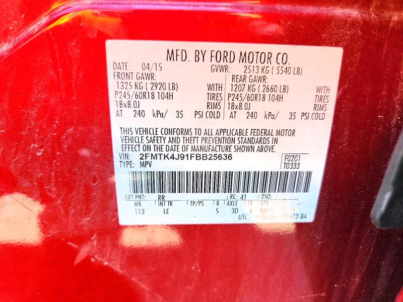 2015 Ford Edge მანქანა იყიდება აუქციონზე, vin: 2FMTK4J91FBB25636, აუქციონის ნომერი: 60986546