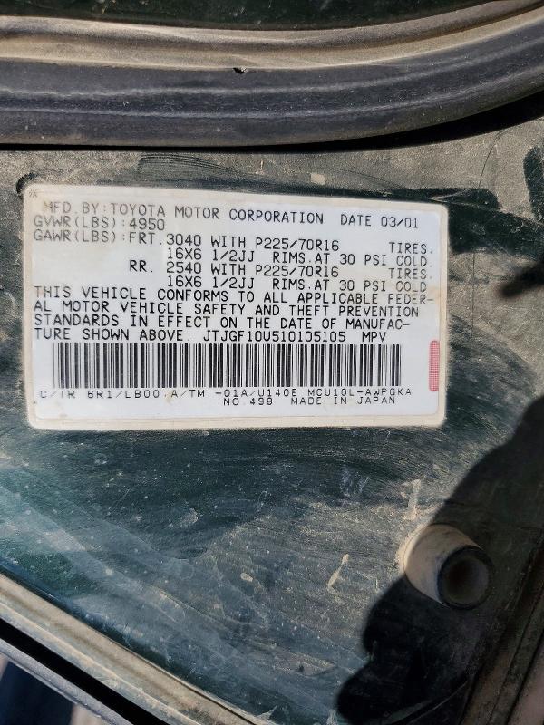 2001 Lexus Rx მანქანა იყიდება აუქციონზე, vin: JTJGF10U510105105, აუქციონის ნომერი: 62079706