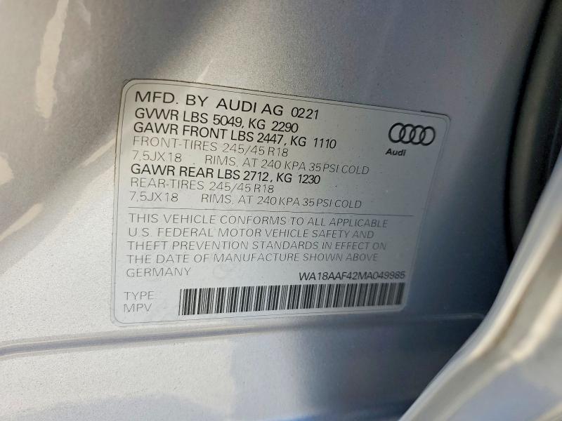 Aukcja sprzedaży 2021 Audi A4 Allroad, vin: WA18AAF42MA049985, numer aukcji: 60787746