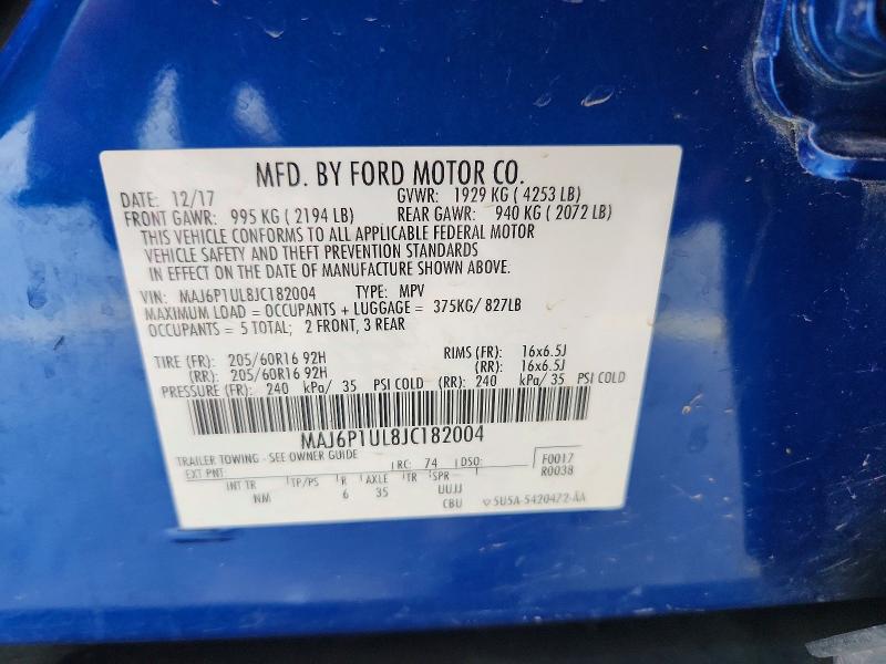 2018 Ford Ecosport მანქანა იყიდება აუქციონზე, vin: MAJ6P1UL8JC182004, აუქციონის ნომერი: 59630356