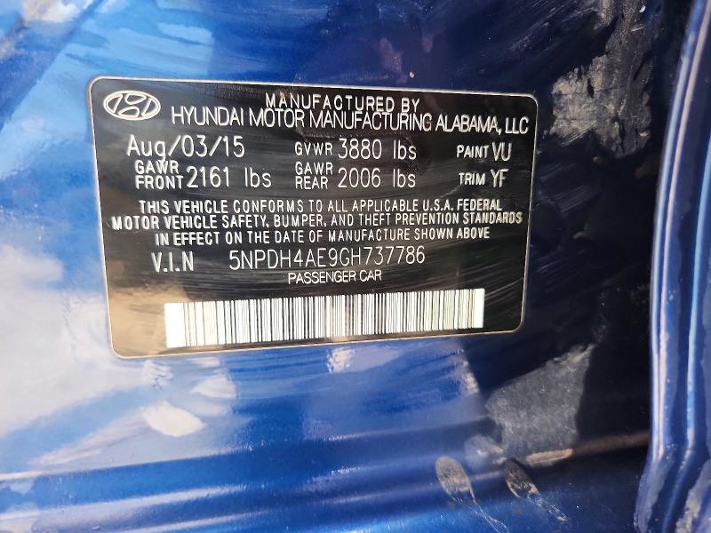 2016 Hyundai Elantra მანქანა იყიდება აუქციონზე, vin: 5NPDH4AE9GH737786, აუქციონის ნომერი: 62839286