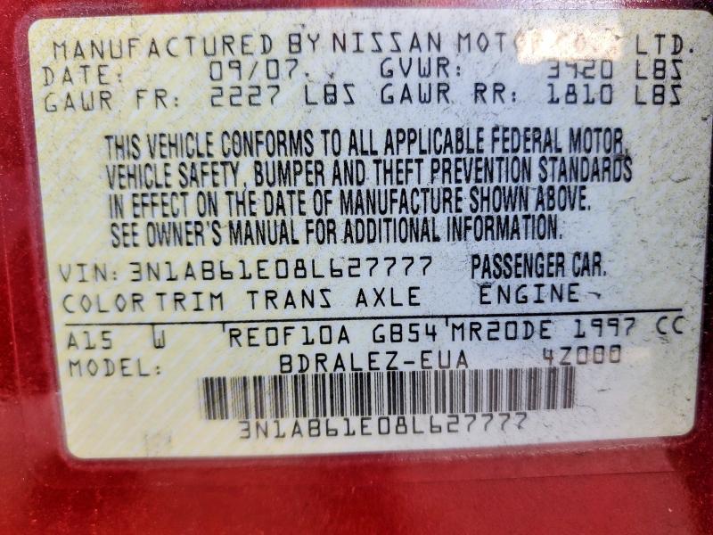 61623616 :رقم المزاد ، 3N1AB61E08L627777 vin ، 2008 Nissan Sentra مزاد بيع