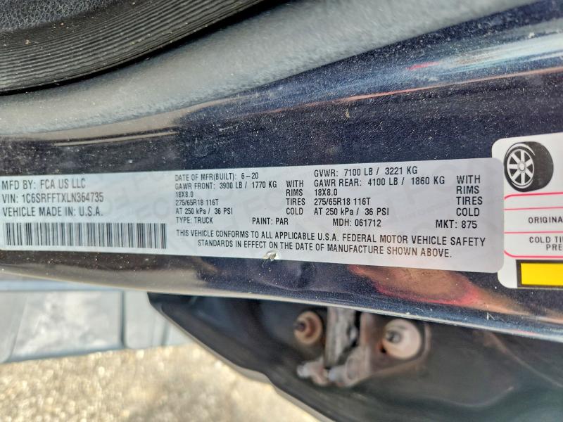 2020 Ram 1500 მანქანა იყიდება აუქციონზე, vin: 1C6SRFFTXLN364735, აუქციონის ნომერი: 60871326