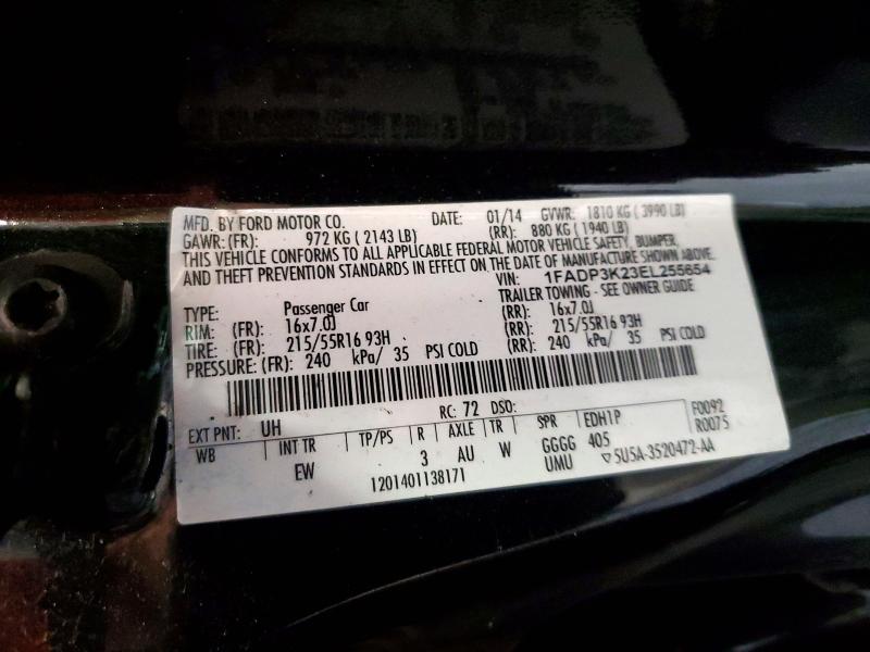 2014 Ford Focus მანქანა იყიდება აუქციონზე, vin: 1FADP3K23EL255654, აუქციონის ნომერი: 62908016
