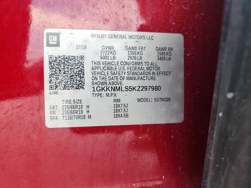 Aukcja sprzedaży 2019 Gmc Acadia, vin: 1GKKNMLS5KZ297980, numer aukcji: 60982636