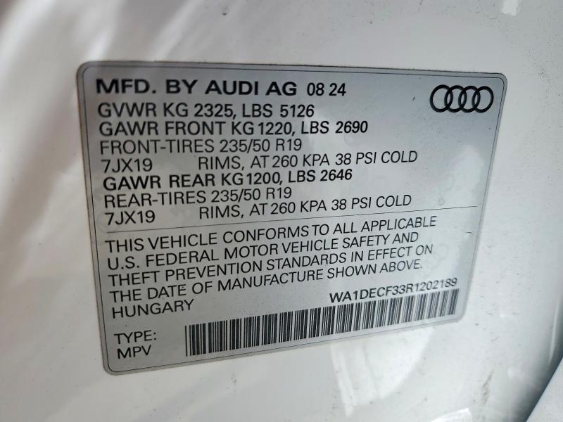61588286 :رقم المزاد ، WA1DECF33R1202189 vin ، 2024 Audi Q3 مزاد بيع