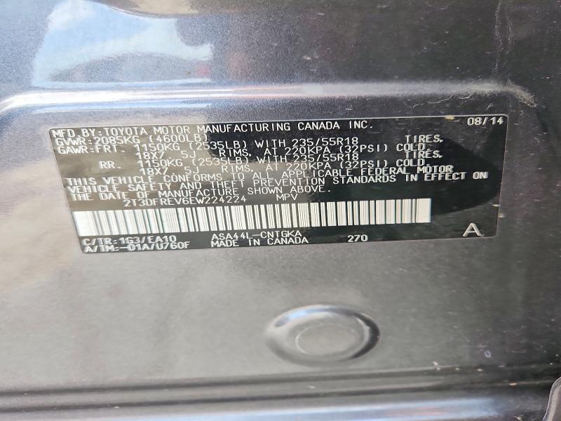 85619565 :رقم المزاد ، 2T3DFREV6EW224224 vin ، 2014 Toyota Rav4 مزاد بيع