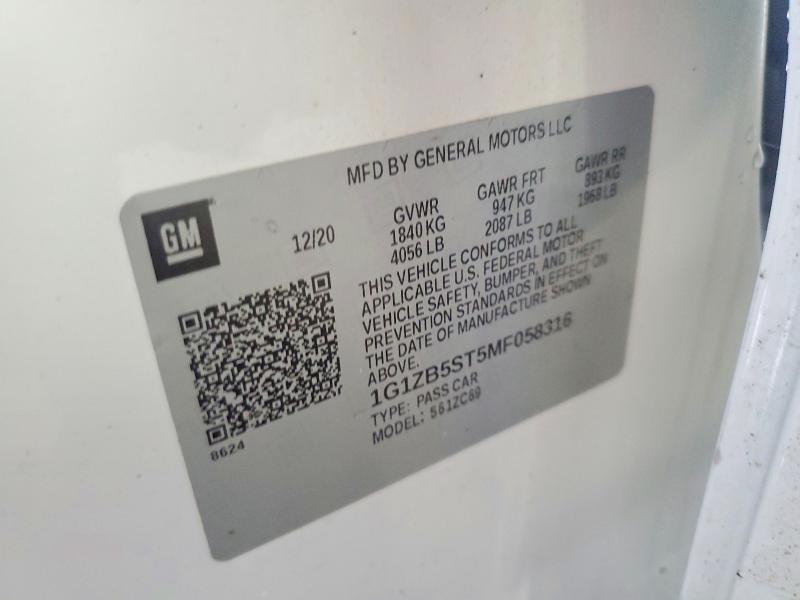2021 Chevrolet Malibu მანქანა იყიდება აუქციონზე, vin: 1G1ZB5ST5MF058316, აუქციონის ნომერი: 61976846