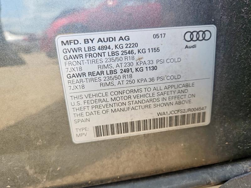 Aukcja sprzedaży 2018 Audi Q3, vin: WA1JCCFS2JR004547, numer aukcji: 62000186