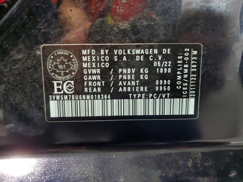 Продажа на аукционе авто 2022 Volkswagen Jetta, vin: 3VWSM7BU6NM018364, номер лота: 61230956