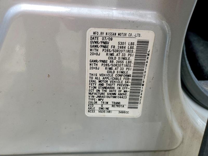 Aukcja sprzedaży 2009 Infiniti Fx35, vin: JNRAS18U79M104423, numer aukcji: 59747266