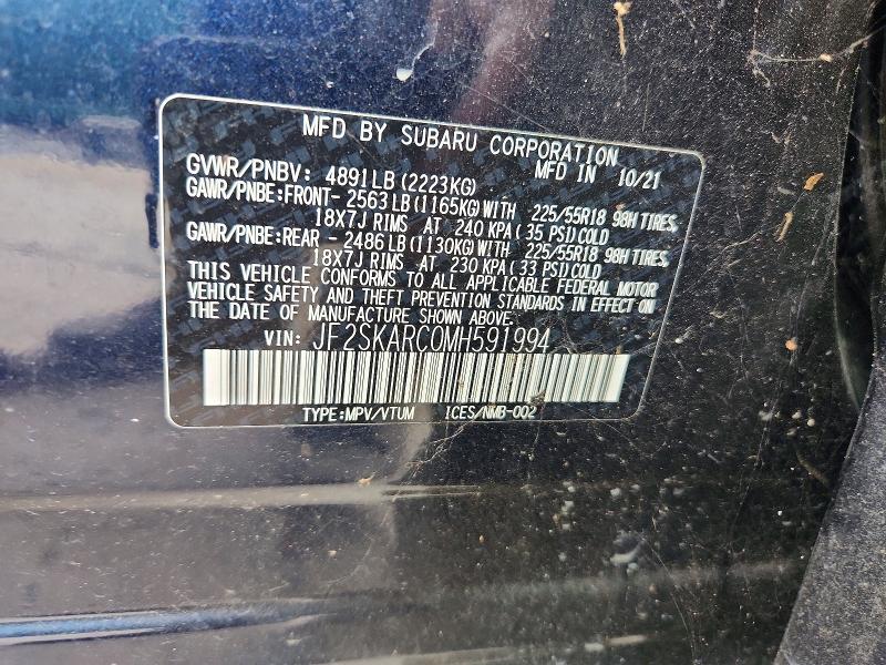Aukcja sprzedaży 2021 Subaru Forester, vin: JF2SKARC0MH591994, numer aukcji: 60063926
