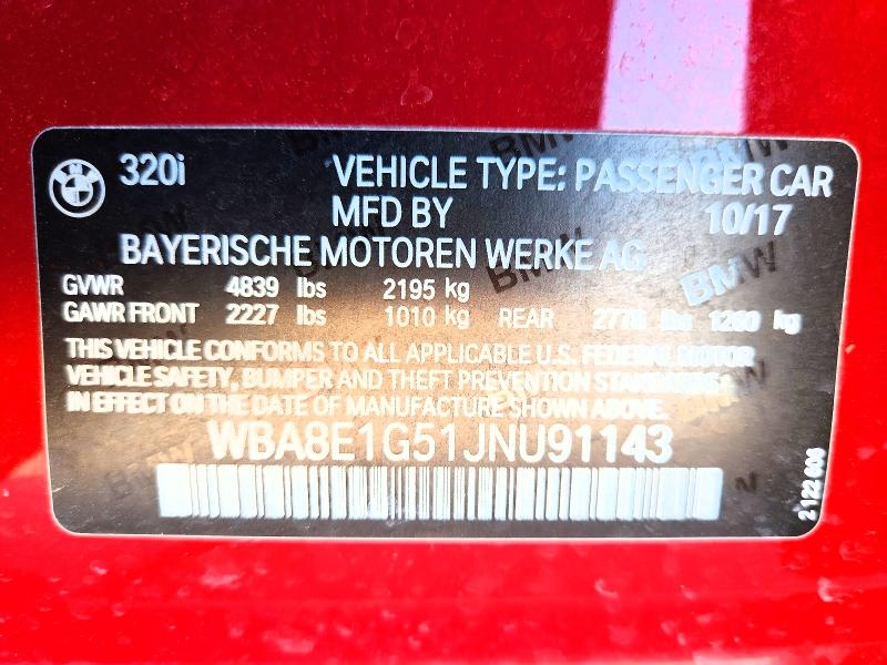 Продажа на аукционе авто 2018 Bmw 320, vin: WBA8E1G51JNU91143, номер лота: 60500436