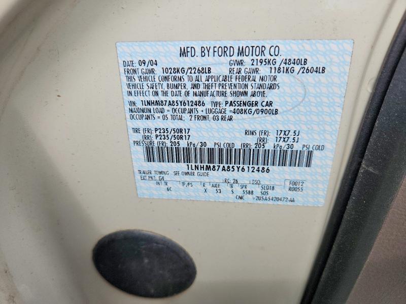 Auction sale of the 2005 Lincoln Ls, vin: 1LNHM87A85Y612486, lot number: 60999556