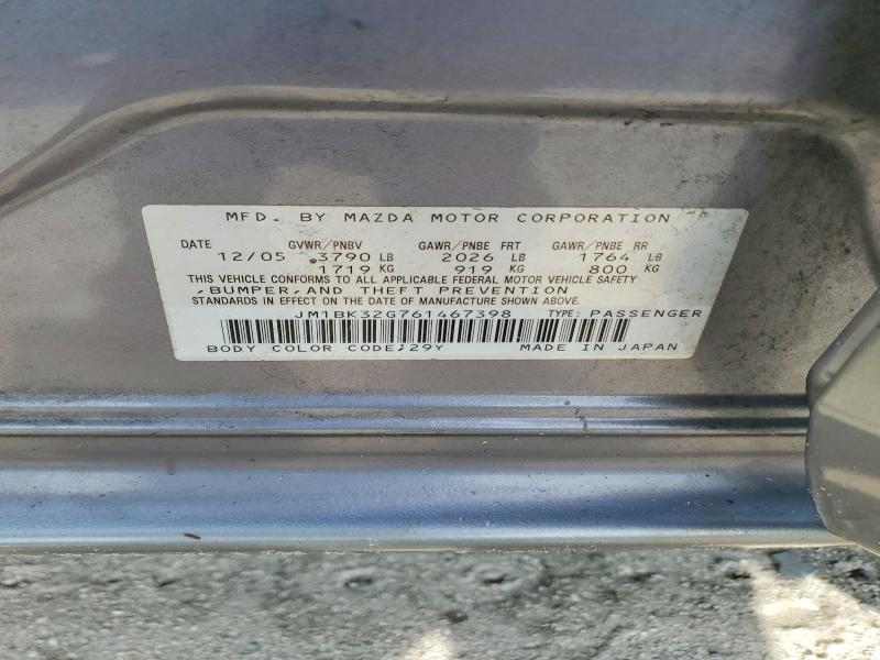 Продаж на аукціоні авто 2006 Mazda 3, vin: JM1BK32G761467398, номер лоту: 61893306