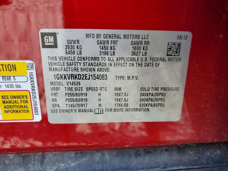 60440416 :رقم المزاد ، 1GKKVRKD2EJ154083 vin ، 2014 Gmc Acadia مزاد بيع