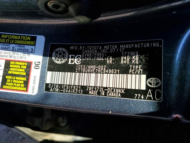 Продаж на аукціоні авто 2017 Toyota Corolla, vin: 2T1BURHE7HC949631, номер лоту: 60138556