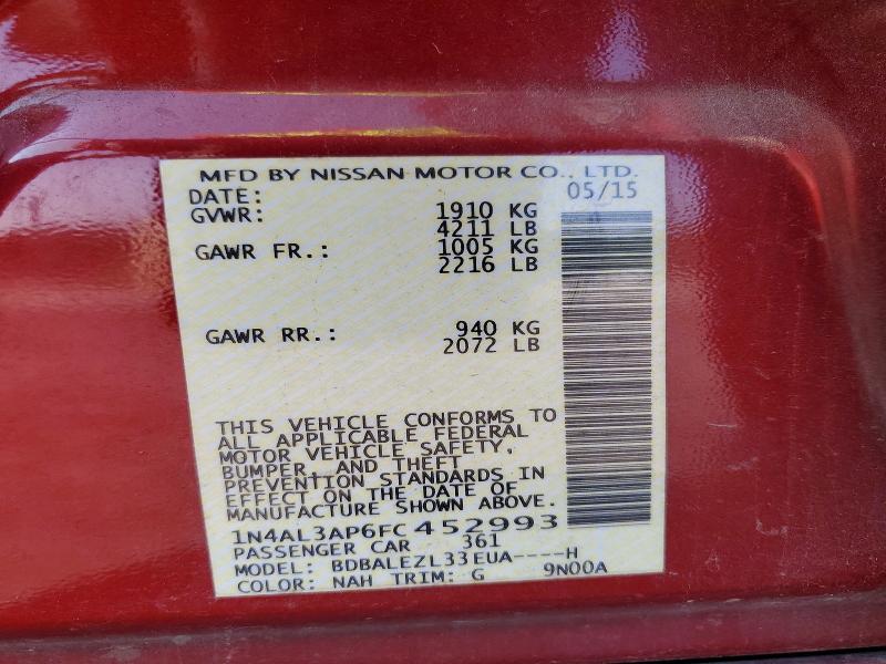 2015 Nissan Altima მანქანა იყიდება აუქციონზე, vin: 1N4AL3AP6FC452993, აუქციონის ნომერი: 63185926