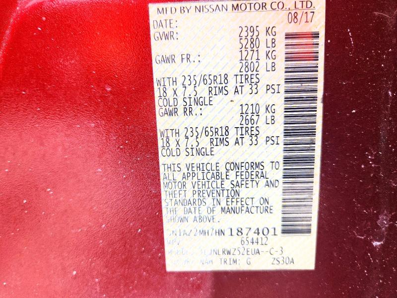 Продаж на аукціоні авто 2017 Nissan Murano, vin: 5N1AZ2MH7HN187401, номер лоту: 61126466