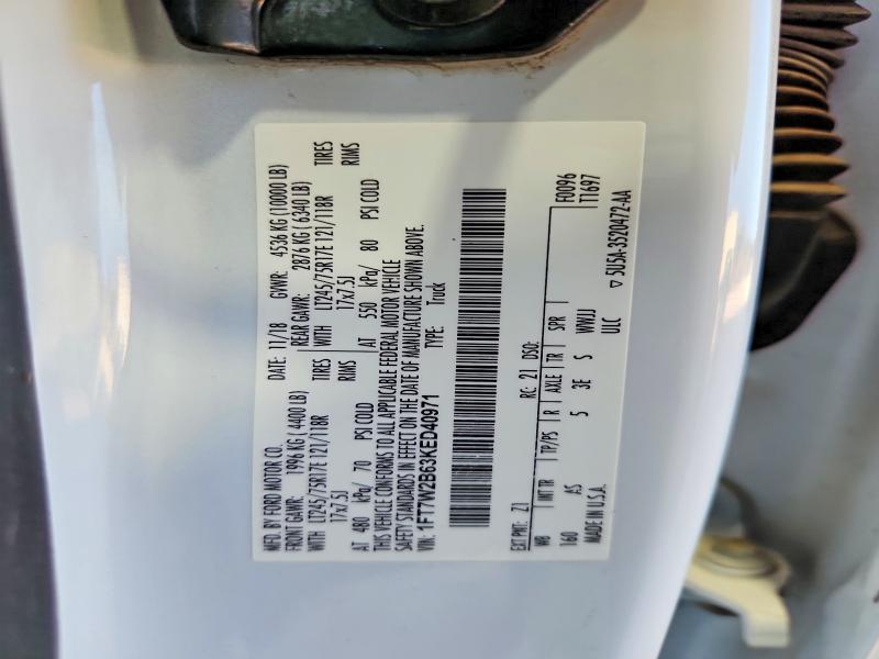 2019 Ford F250 მანქანა იყიდება აუქციონზე, vin: 1FT7W2B63KED40971, აუქციონის ნომერი: 62811956