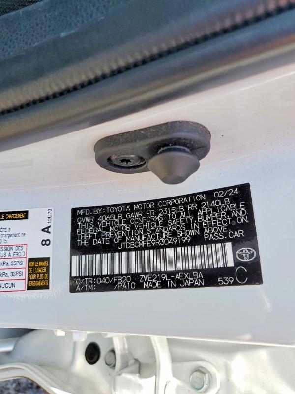 61792566 :رقم المزاد ، JTDBCMFE9R3049199 vin ، 2024 Toyota Corolla Hybrid مزاد بيع