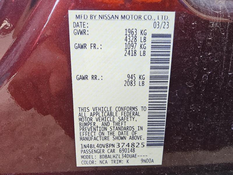 Продаж на аукціоні авто 2023 Nissan Altima, vin: 1N4BL4DV8PN374825, номер лоту: 61104996