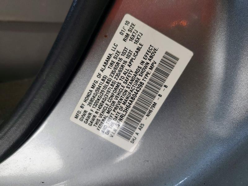 60450486 :رقم المزاد ، 5FNRL3H64AB044398 vin ، 2010 Honda Odyssey مزاد بيع