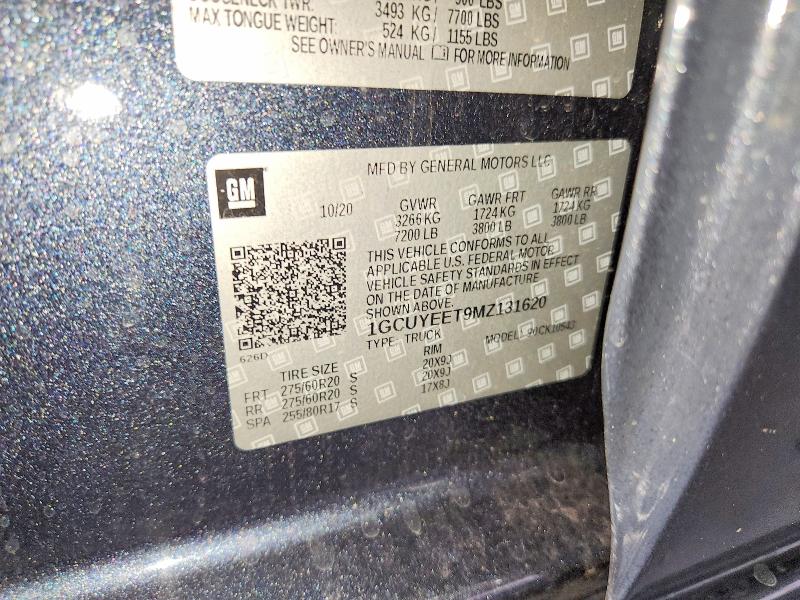 2021 Chevrolet Silverado მანქანა იყიდება აუქციონზე, vin: 1GCUYEET9MZ131620, აუქციონის ნომერი: 61757576
