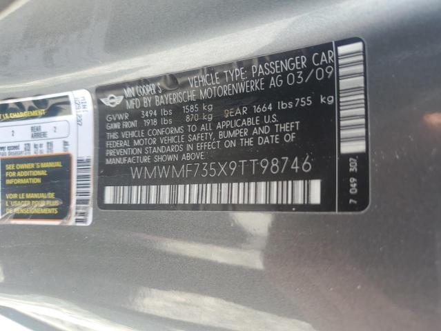 2009 Mini Cooper მანქანა იყიდება აუქციონზე, vin: WMWMF735X9TT98746, აუქციონის ნომერი: 61364436
