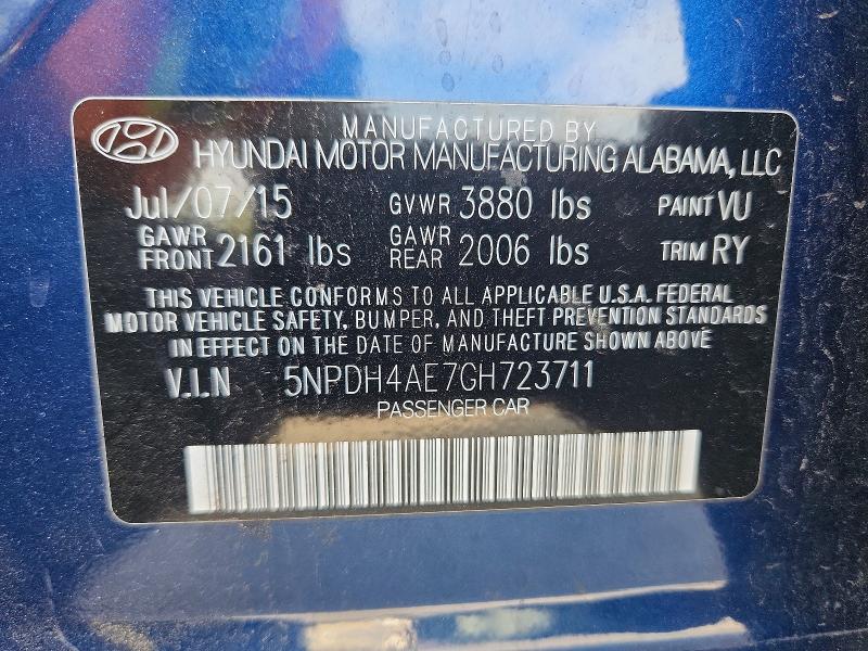 Продаж на аукціоні авто 2016 Hyundai Elantra, vin: 5NPDH4AE7GH723711, номер лоту: 61359956