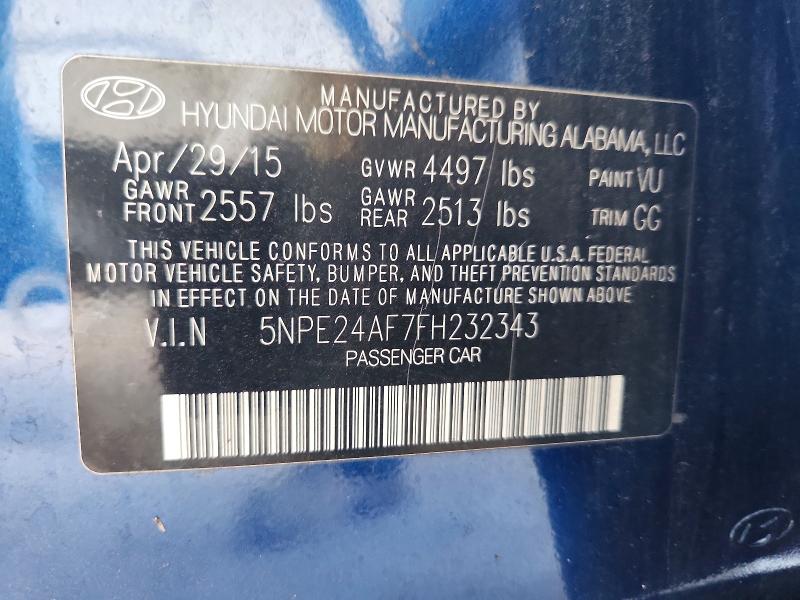 59289346 :رقم المزاد ، 5NPE24AF7FH232343 vin ، 2015 Hyundai Sonata مزاد بيع