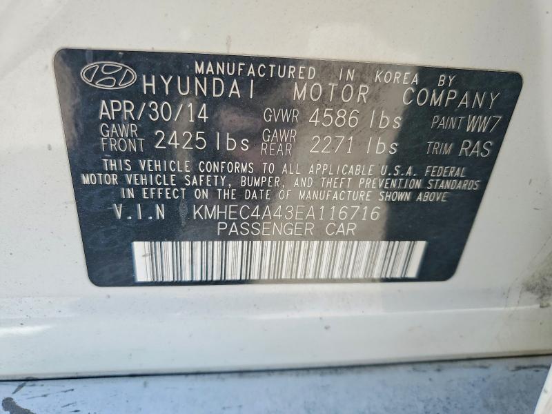 60037476 :رقم المزاد ، KMHEC4A43EA116716 vin ، 2014 Hyundai Sonata مزاد بيع