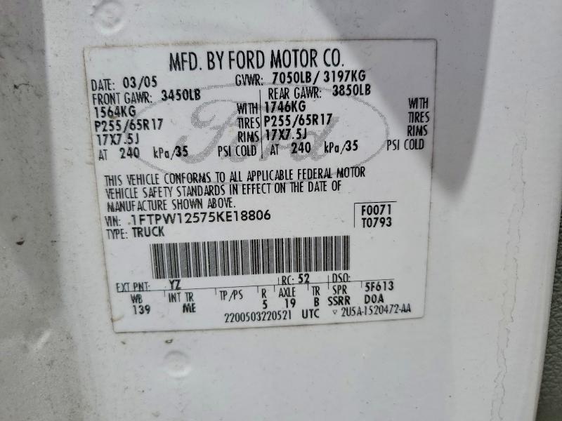 Aukcja sprzedaży 2005 Ford F150, vin: 1FTPW12575KE18806, numer aukcji: 62672876