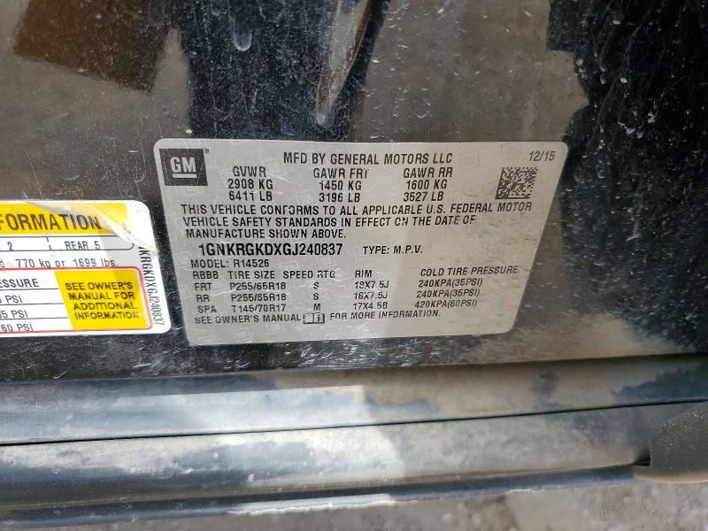 Aukcja sprzedaży 2016 Chevrolet Traverse, vin: 1GNKRGKDXGJ240837, numer aukcji: 59186816