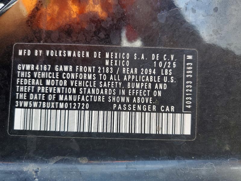 61394156 :رقم المزاد ، 3VW5W7BUXTM012720 vin ، 2026 Volkswagen Jetta مزاد بيع