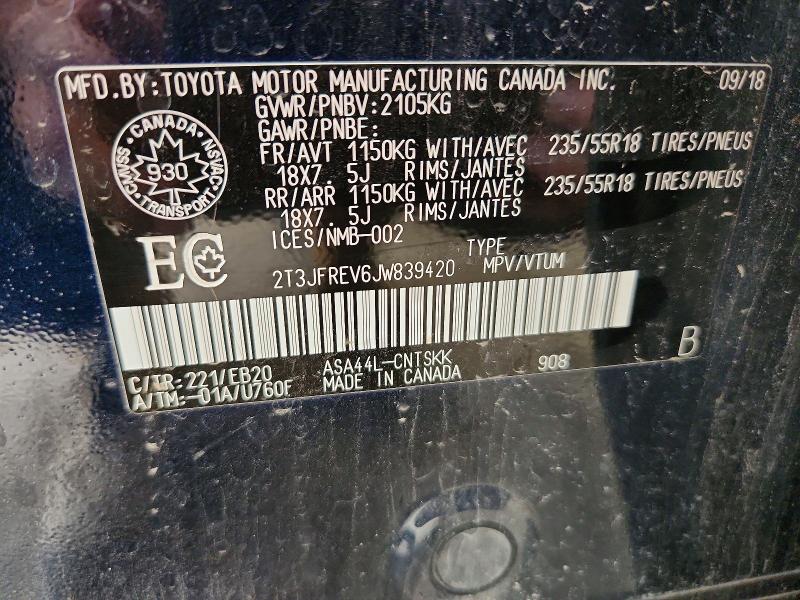 61912516 :رقم المزاد ، 2T3JFREV6JW839420 vin ، 2018 Toyota Rav4 مزاد بيع
