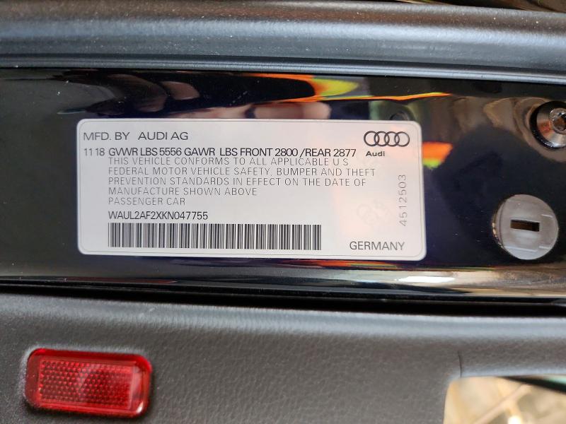 60229696 :رقم المزاد ، WAUL2AF2XKN047755 vin ، 2019 Audi A6 مزاد بيع